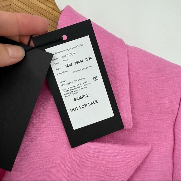 Rasario Cropped Crystal-Embellished Linen-Blend Pink Jacket EU 36 or US 4 - Picture 8 of 13